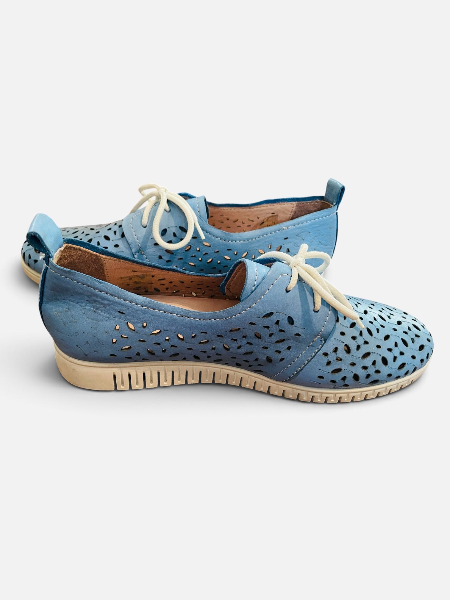 Souliers cuir bleu / Kunitz shoes / taille 7,5