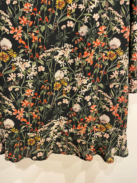 Robe noire et fleurie, courte, manches longues / Scotch & Soda / Taille small
