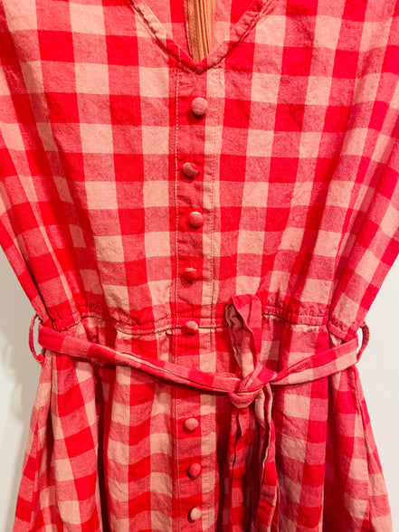 Robe courte vichy rouge San Francisco - carreaux - ceinture nouée - style rétro été - Taille : small