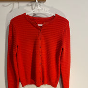 Cardigan rouge, texturé rayé / Grandeur Small à Medium