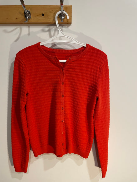 Cardigan rouge, texturé rayé / Grandeur Small à Medium