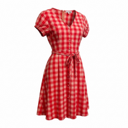 Robe courte vichy rouge San Francisco - carreaux - ceinture nouée - style rétro été - Taille : small