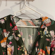 Robe verte motifs champignons, manches courtes bouffantes / Lez a Lez / Taille small