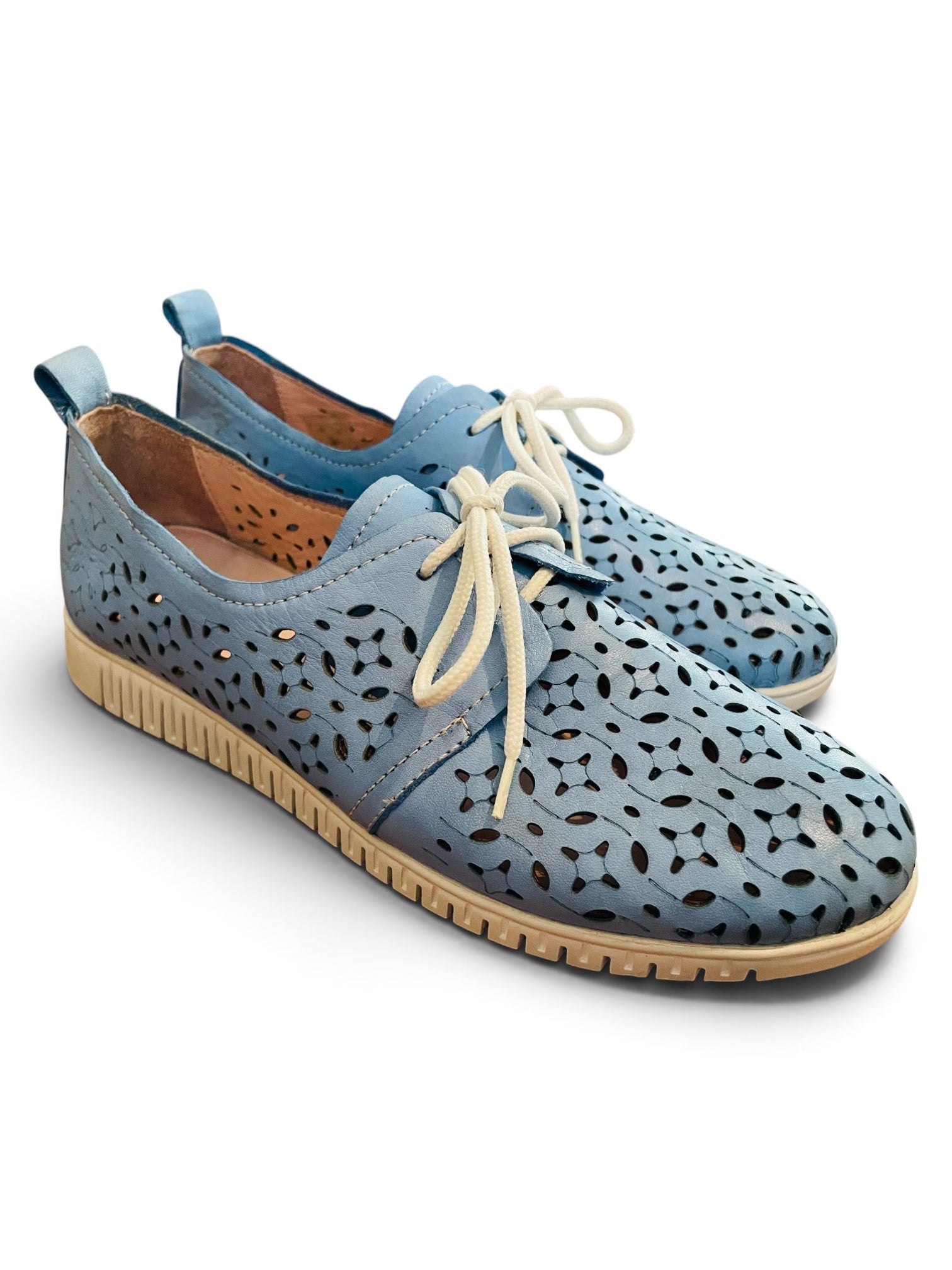 Souliers cuir bleu / Kunitz shoes / taille 7,5