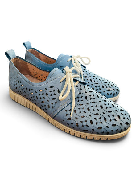 Souliers cuir bleu / Kunitz shoes / taille 7,5
