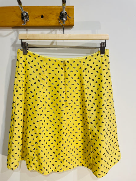 Jupe jaune coutre, motifs éventails  / Annie 50 / Taille medium à large