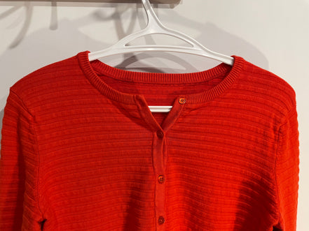 Cardigan rouge, texturé rayé / Grandeur Small à Medium