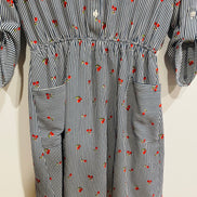 Robe chemise Monteaux - rayures bleu blanc imprimé cerises - taille élastique - Taille Large
