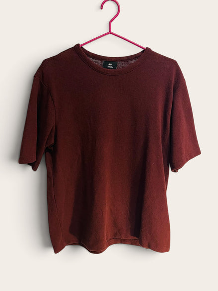 T-shirt texturé bourgogne coupe carrée / H&M / taille Small