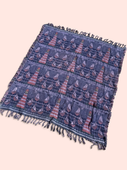Couverture vintage tissée / phares et voiliers
