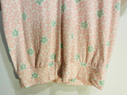 Chandail manches courtes, fleurs roses et vertes / Vintage / Talle XL