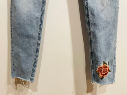 Jeans skinny taille haute broderies florales - Streetwear society - Taille 7