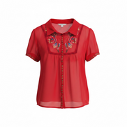 Blouse rouge et broderies manches courtes / Paragon / taille XL