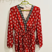 Jumpsuit rouge Parisian - imprimé géométrique - col V brodé - manches longues - Grandeur 12