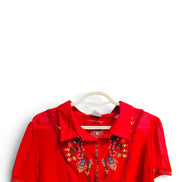 Blouse rouge et broderies manches courtes / Paragon / taille XL