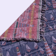 Couverture vintage tissée / phares et voiliers