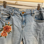 Jeans skinny taille haute broderies florales - Streetwear society - Taille 7