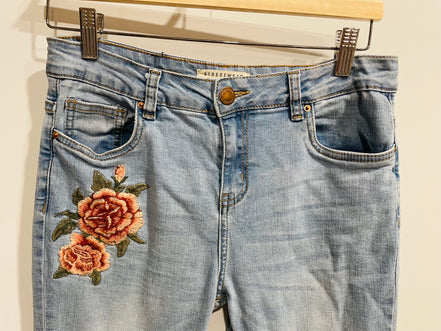 Jeans skinny taille haute broderies florales - Streetwear society - Taille 7
