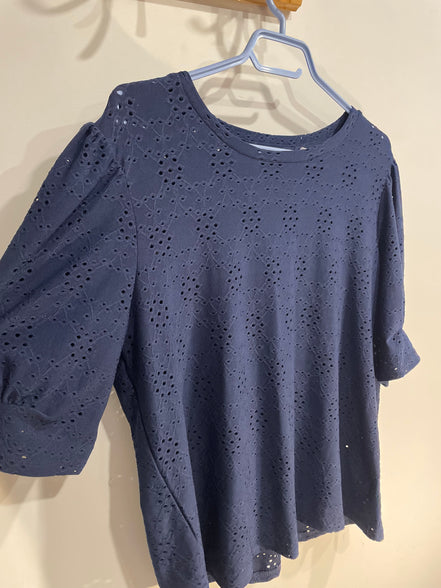 Haut bleu texture dentelle manches courtes / Blumind/ taille XL
