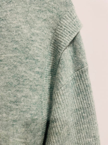 Chandail tricot vert menthe Grace & Mia - coupe oversize - encolure ronde - Taille Medium