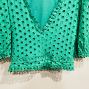 Haut crop top vert dentelle manches 3/4 - Miss Mia Mia - taille small