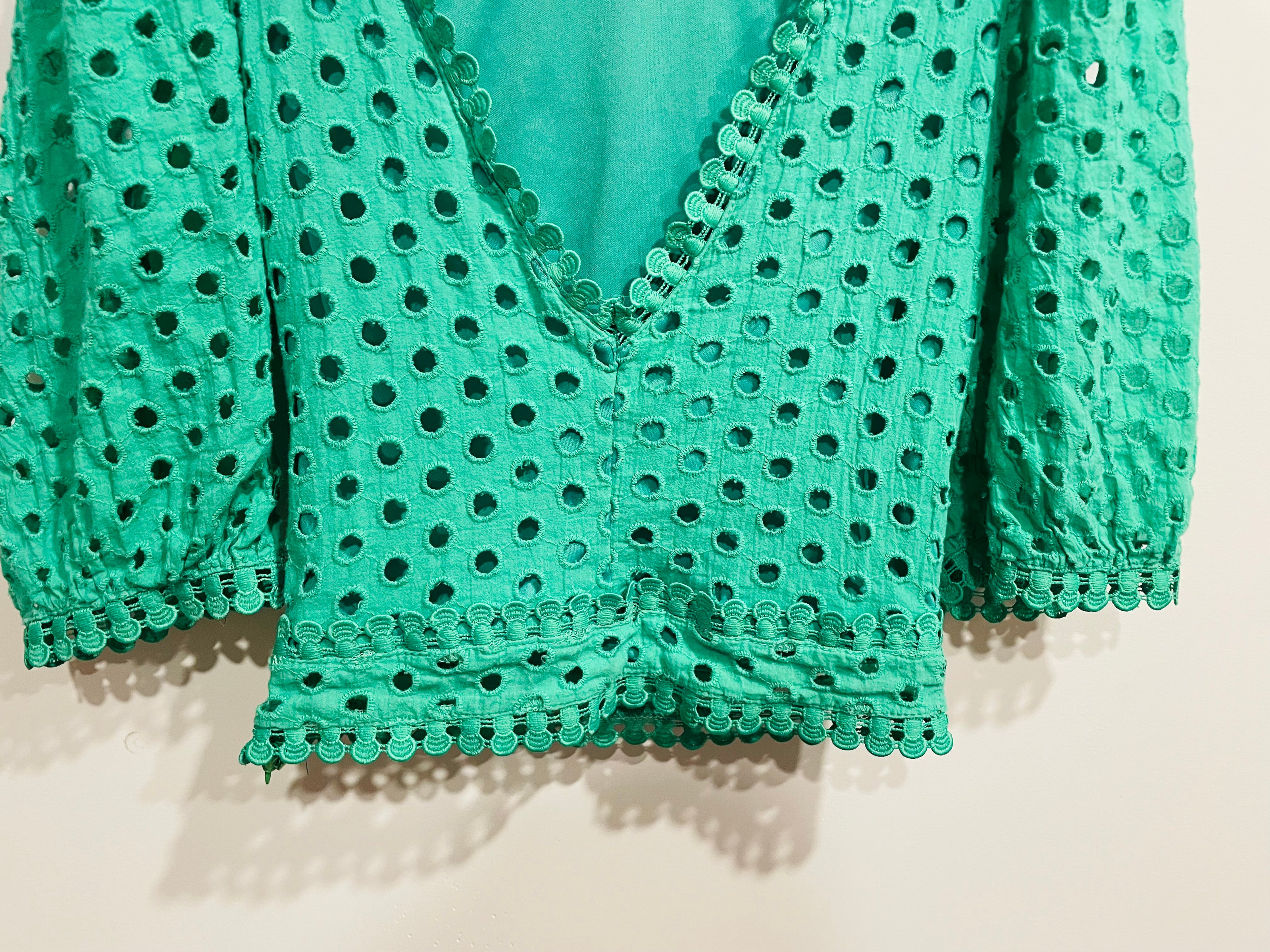 Haut crop top vert dentelle manches 3/4 - Miss Mia Mia - taille small