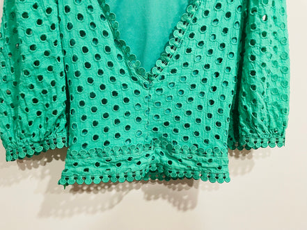 Haut crop top vert dentelle manches 3/4 - Miss Mia Mia - taille small