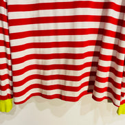 Chandail rayé blanc et rouge, manches et col jaune - Diosun - Taille Medium
