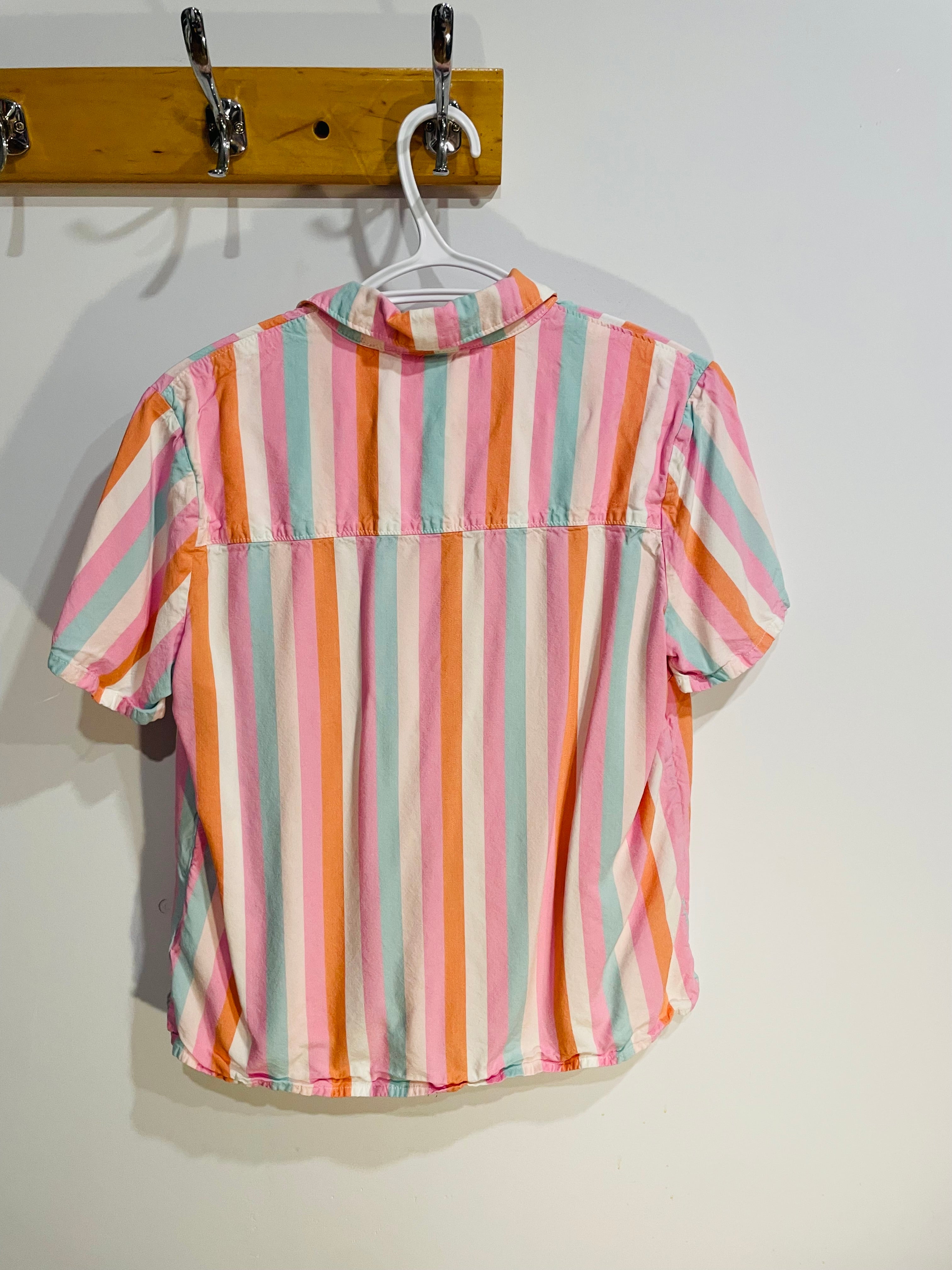 Chemise manches courtes, rayée rose-vert-blanc-orange / Twik simons / Taille small