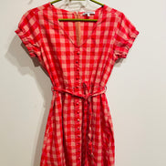 Robe courte vichy rouge San Francisco - carreaux - ceinture nouée - style rétro été - Taille : small