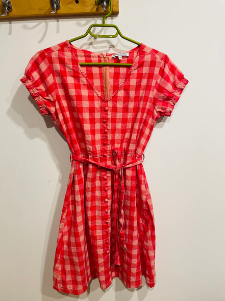 Robe courte vichy rouge San Francisco - carreaux - ceinture nouée - style rétro été - Taille : small