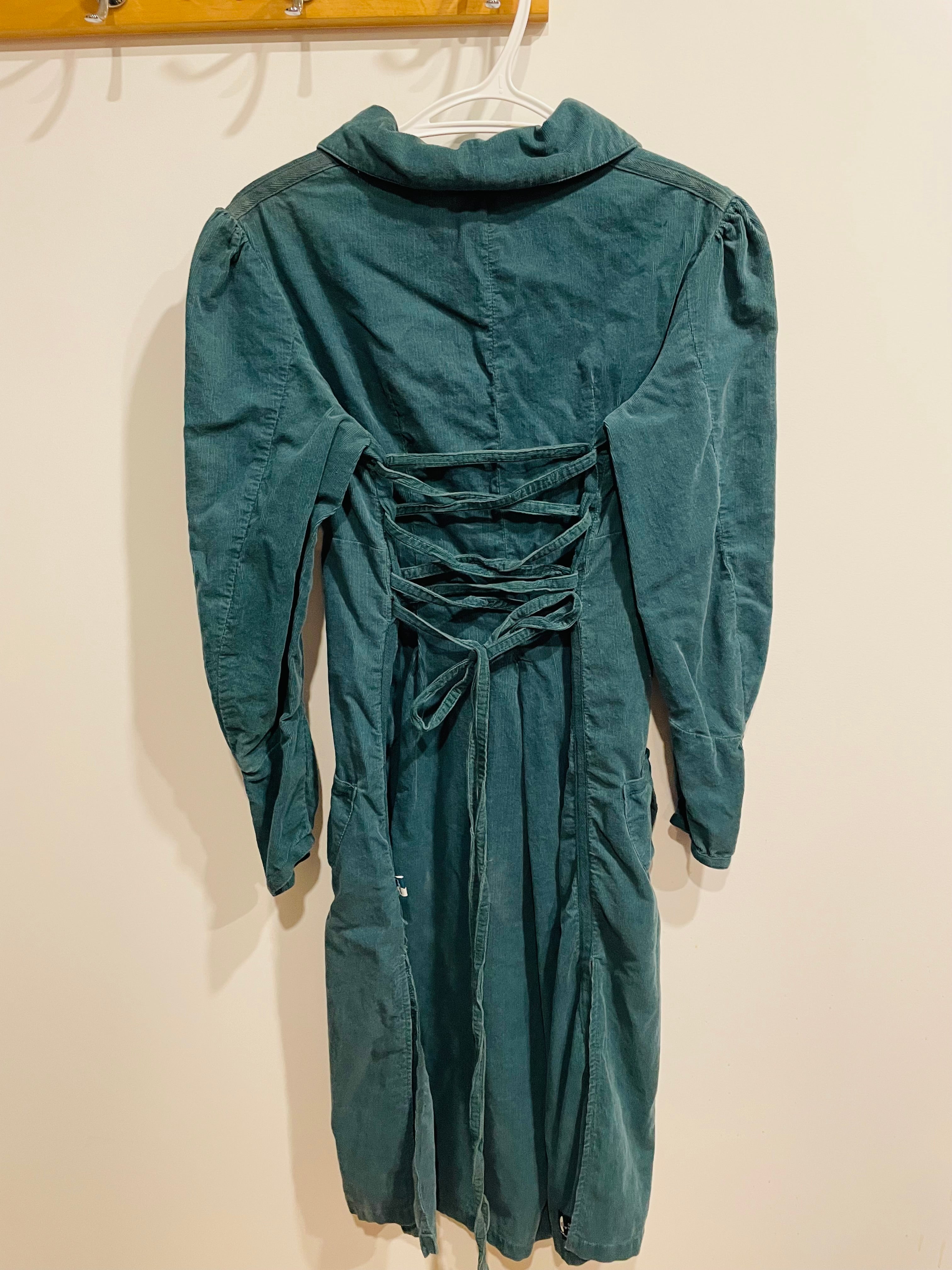 Robe vintage velour cordé vert - manches longues - Taille 42