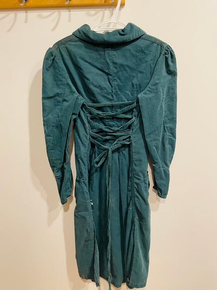 Robe vintage velour cordé vert - manches longues - Taille 42