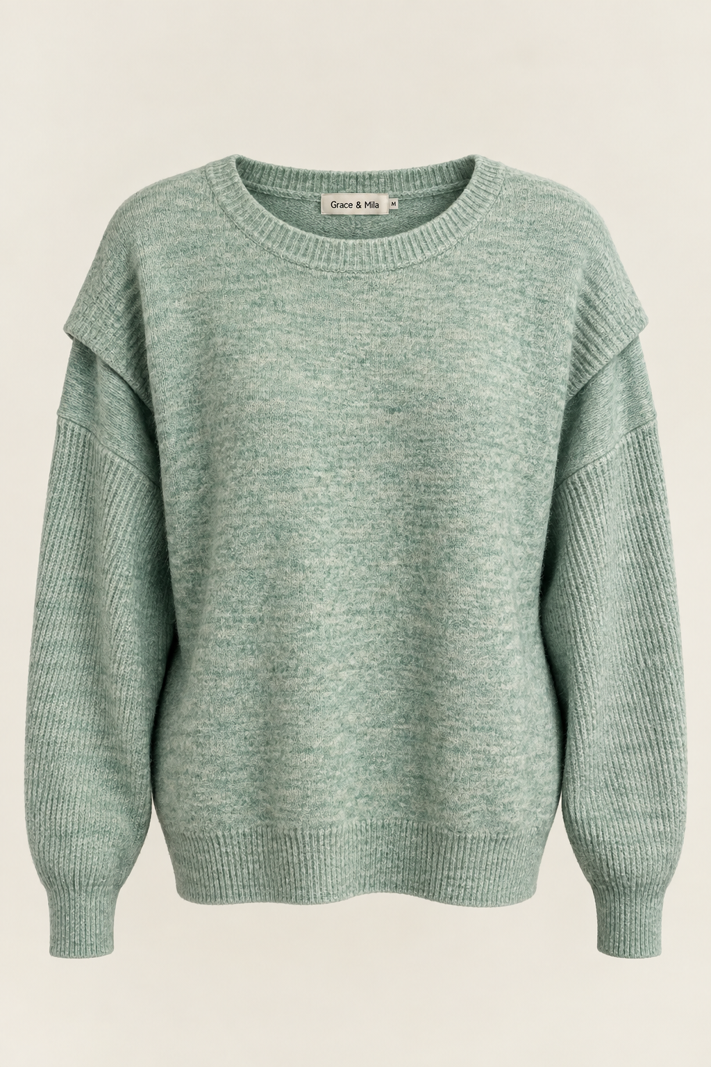 Chandail tricot vert menthe Grace & Mia - coupe oversize - encolure ronde - Taille Medium