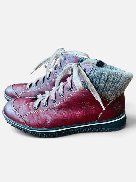 Bottes cuir rouge / Rieker / taille 8