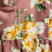 Robe longue florale rose mauve - imprimé roses jaunes - bretelles fines - style bohème été - Taille Medium