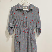 Robe chemise Monteaux - rayures bleu blanc imprimé cerises - taille élastique - Taille Large