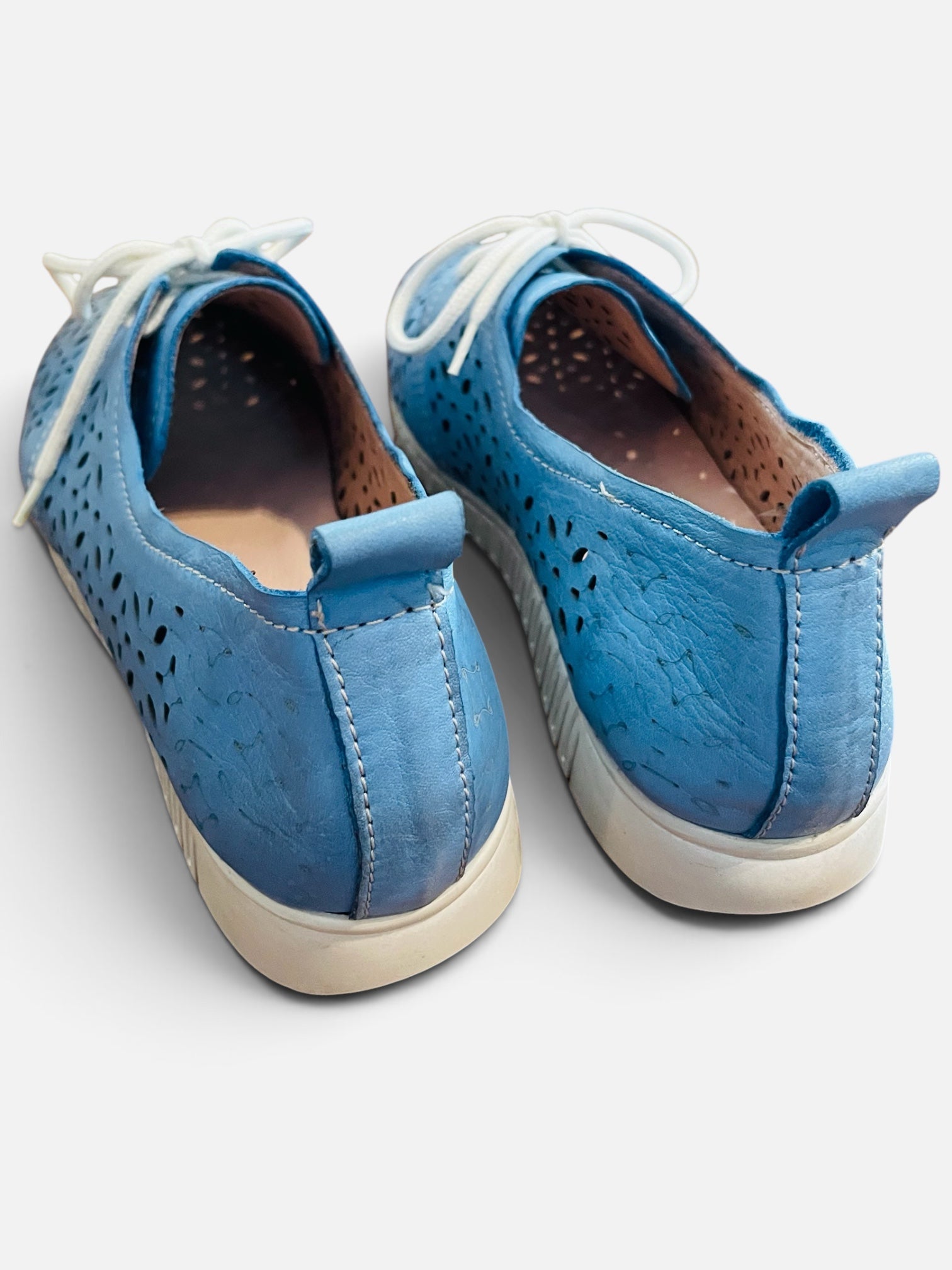 Souliers cuir bleu / Kunitz shoes / taille 7,5