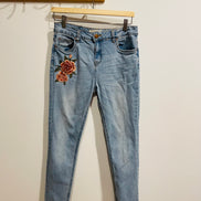 Jeans skinny taille haute broderies florales - Streetwear society - Taille 7