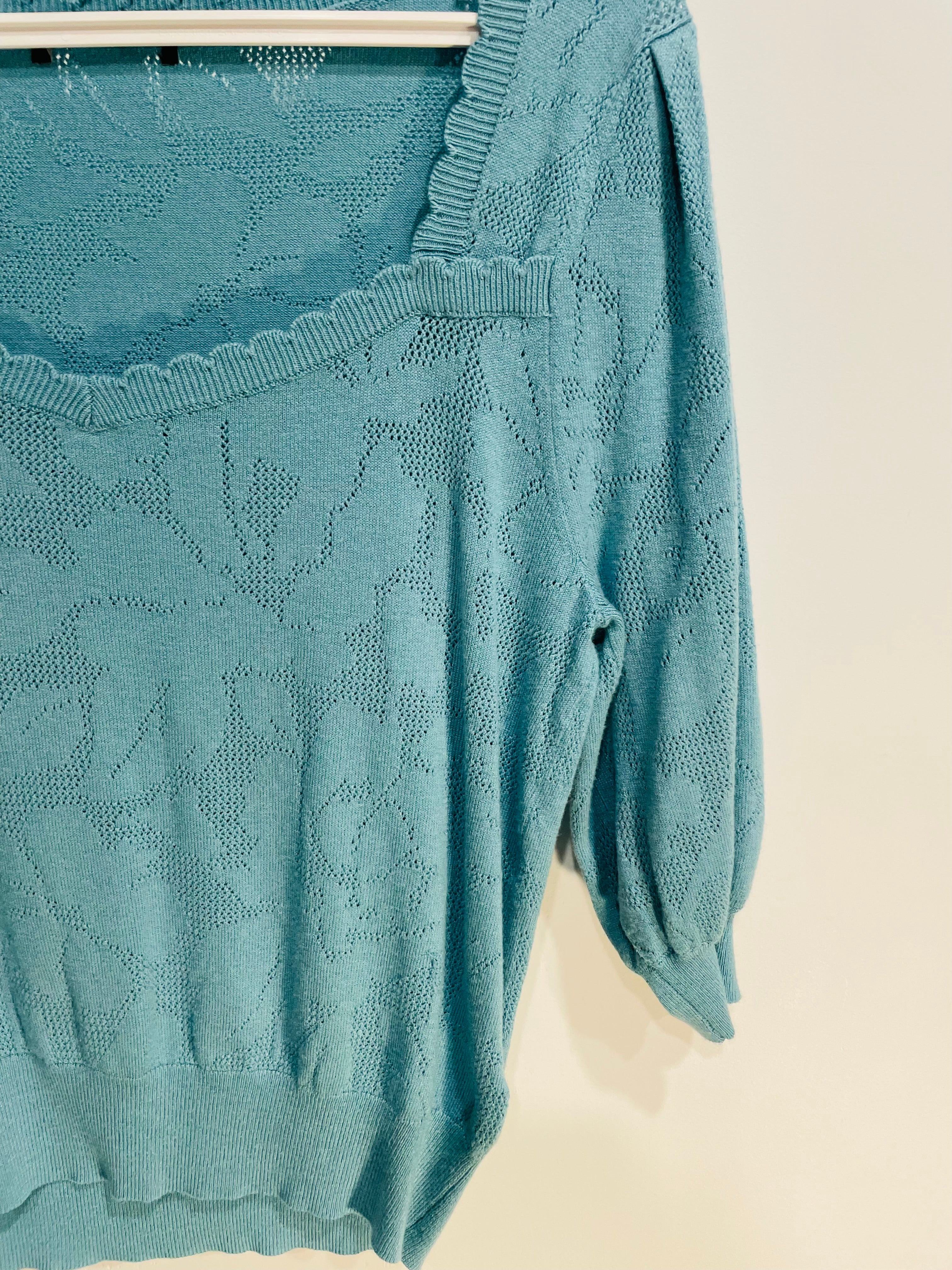 Haut tricot bleu manches courtes / marque inconnue/ taille Small
