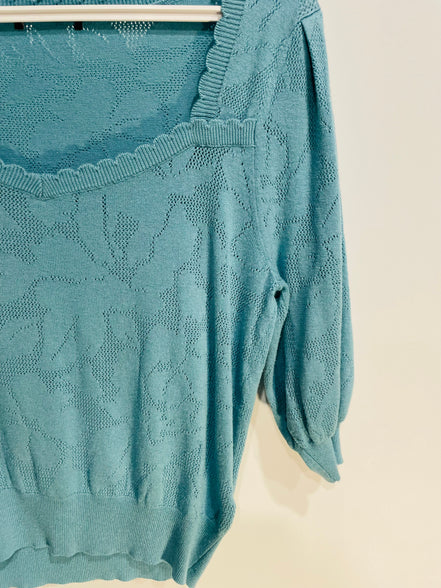 Haut tricot bleu manches courtes / marque inconnue/ taille Small
