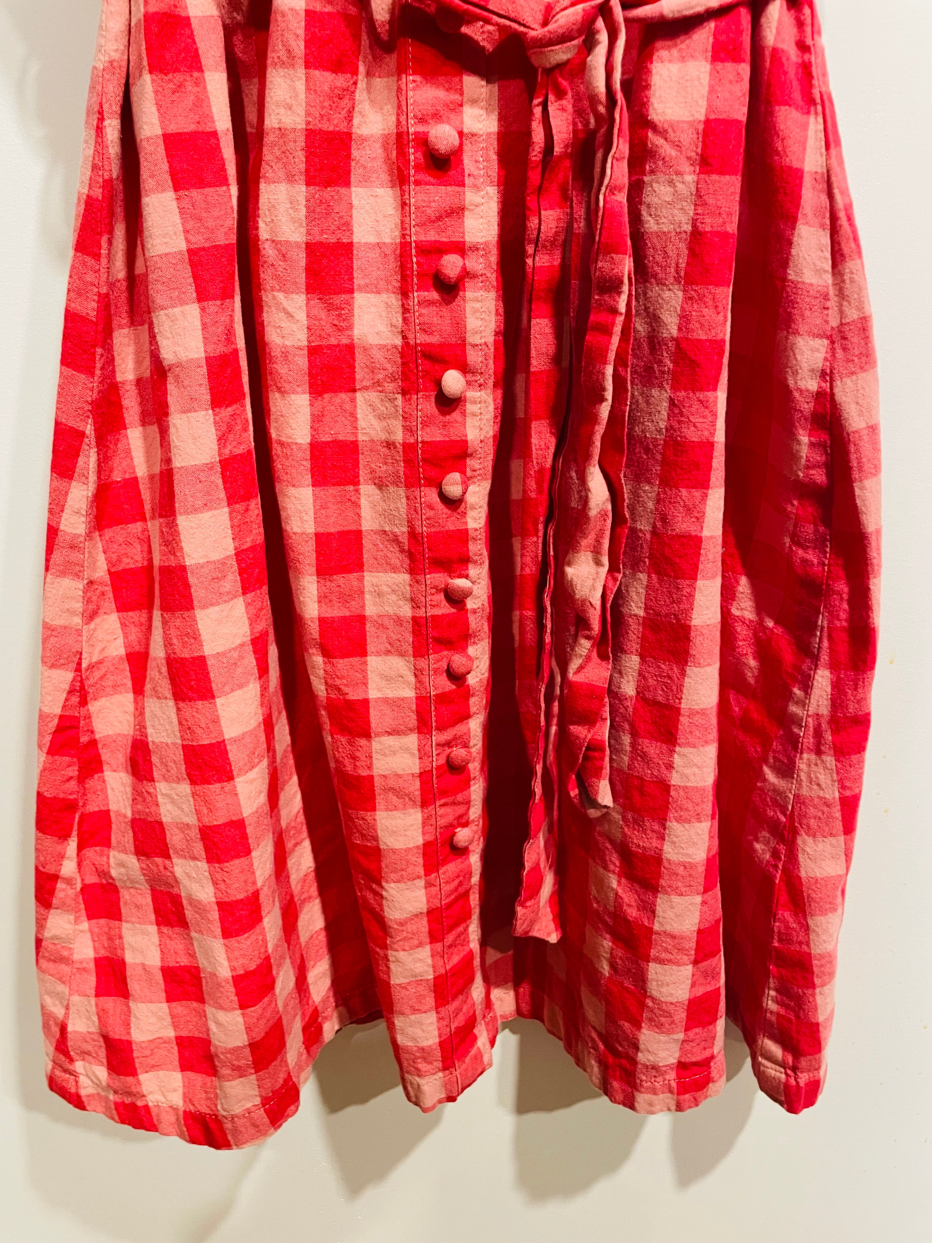 Robe courte vichy rouge San Francisco - carreaux - ceinture nouée - style rétro été - Taille : small