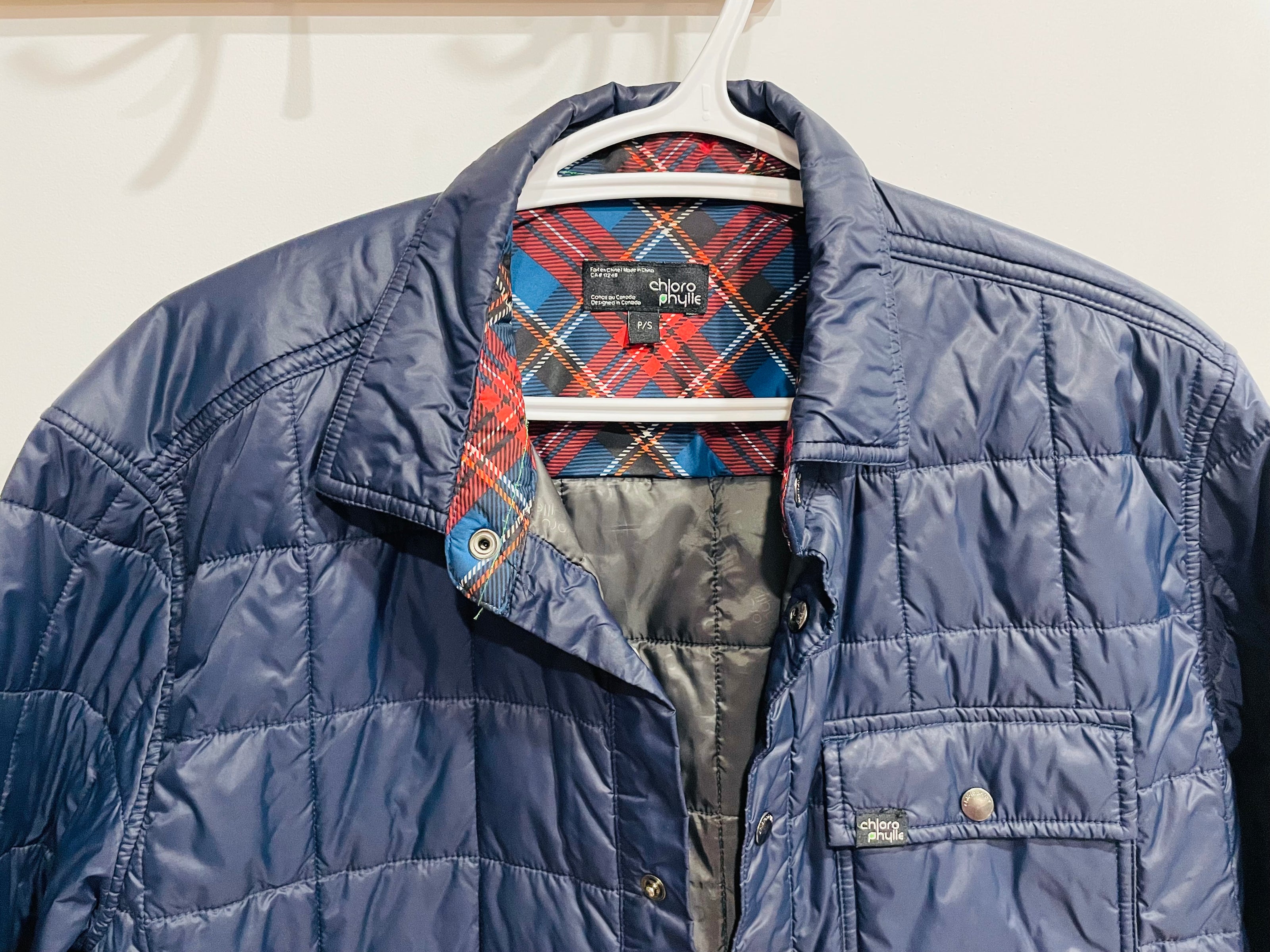 Veste bleue matelassée intérieur à carreaux - Chlorophylle - Taille small