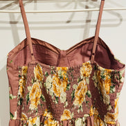 Robe longue florale rose mauve - imprimé roses jaunes - bretelles fines - style bohème été - Taille Medium