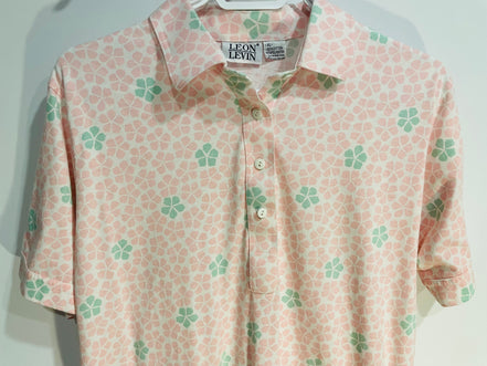 Chandail manches courtes, fleurs roses et vertes / Vintage / Talle XL