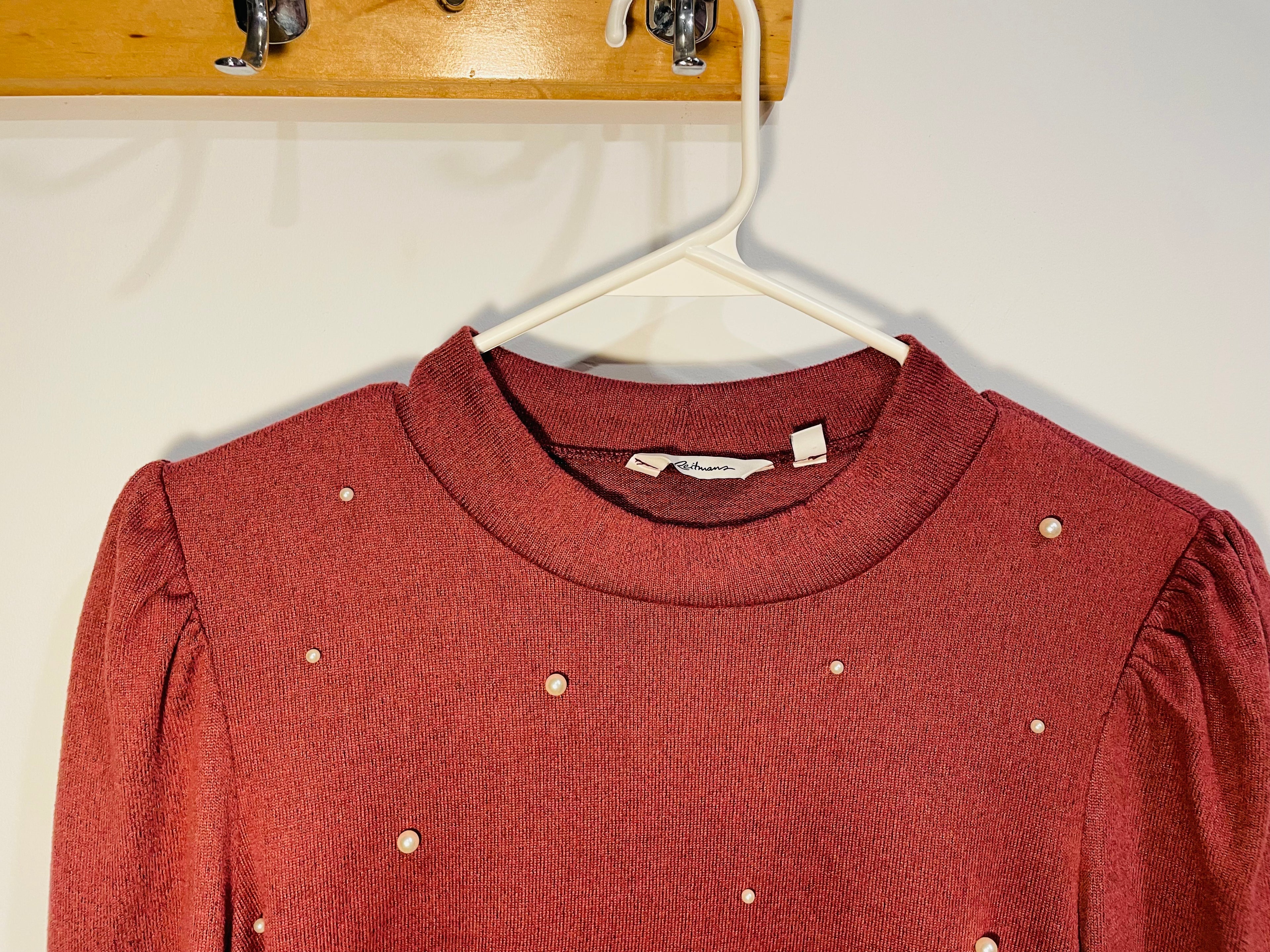 Chandail rose et perles / manches longues / Reitmans / taille Medium