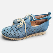 Souliers cuir bleu / Kunitz shoes / taille 7,5