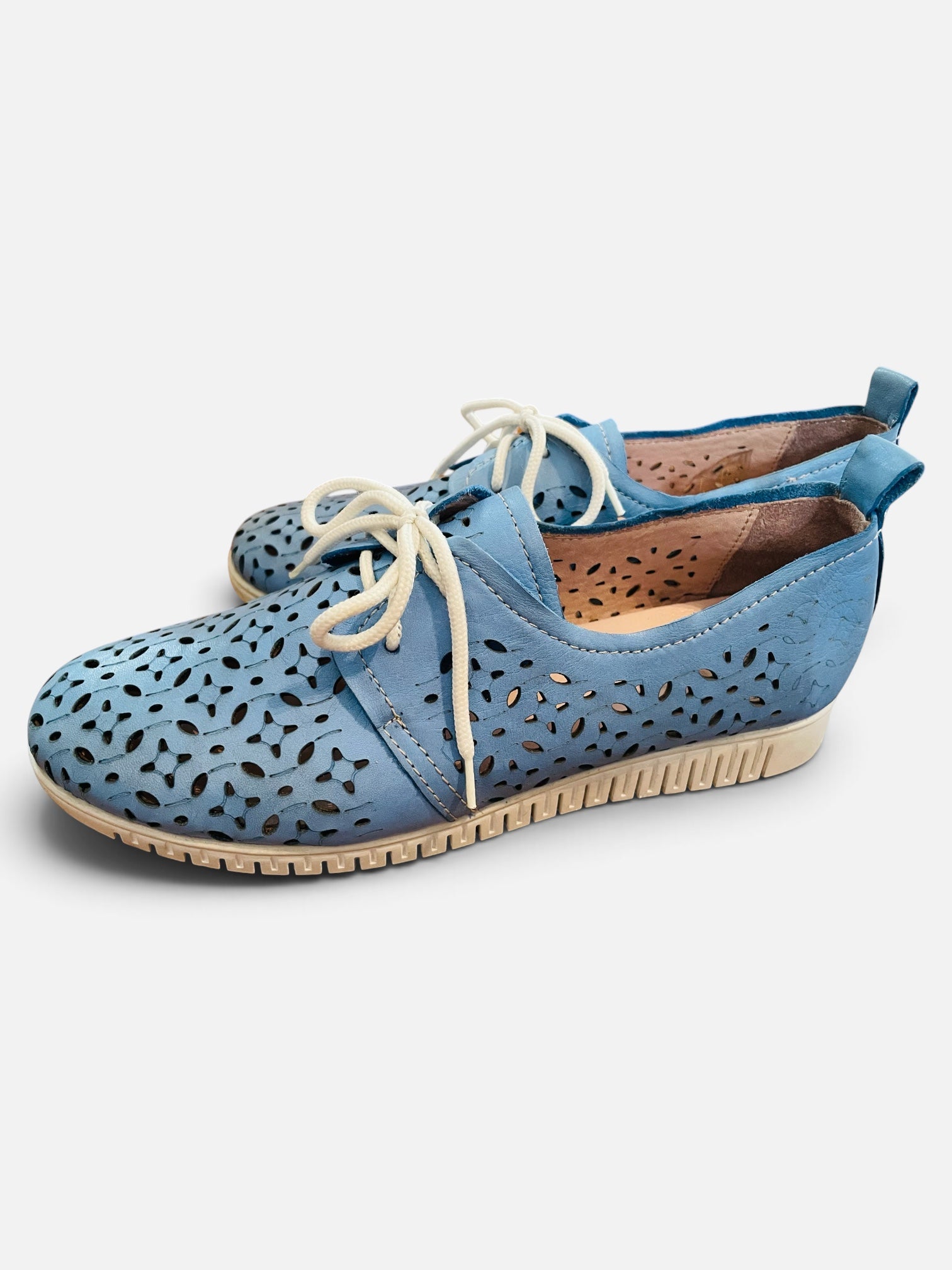 Souliers cuir bleu / Kunitz shoes / taille 7,5