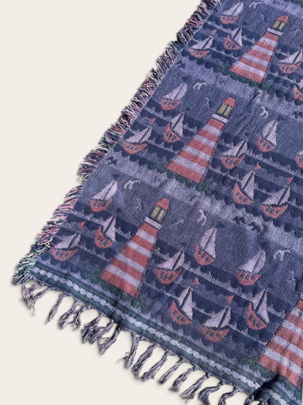 Couverture vintage tissée / phares et voiliers