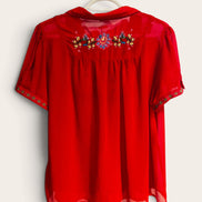 Blouse rouge et broderies manches courtes / Paragon / taille XL